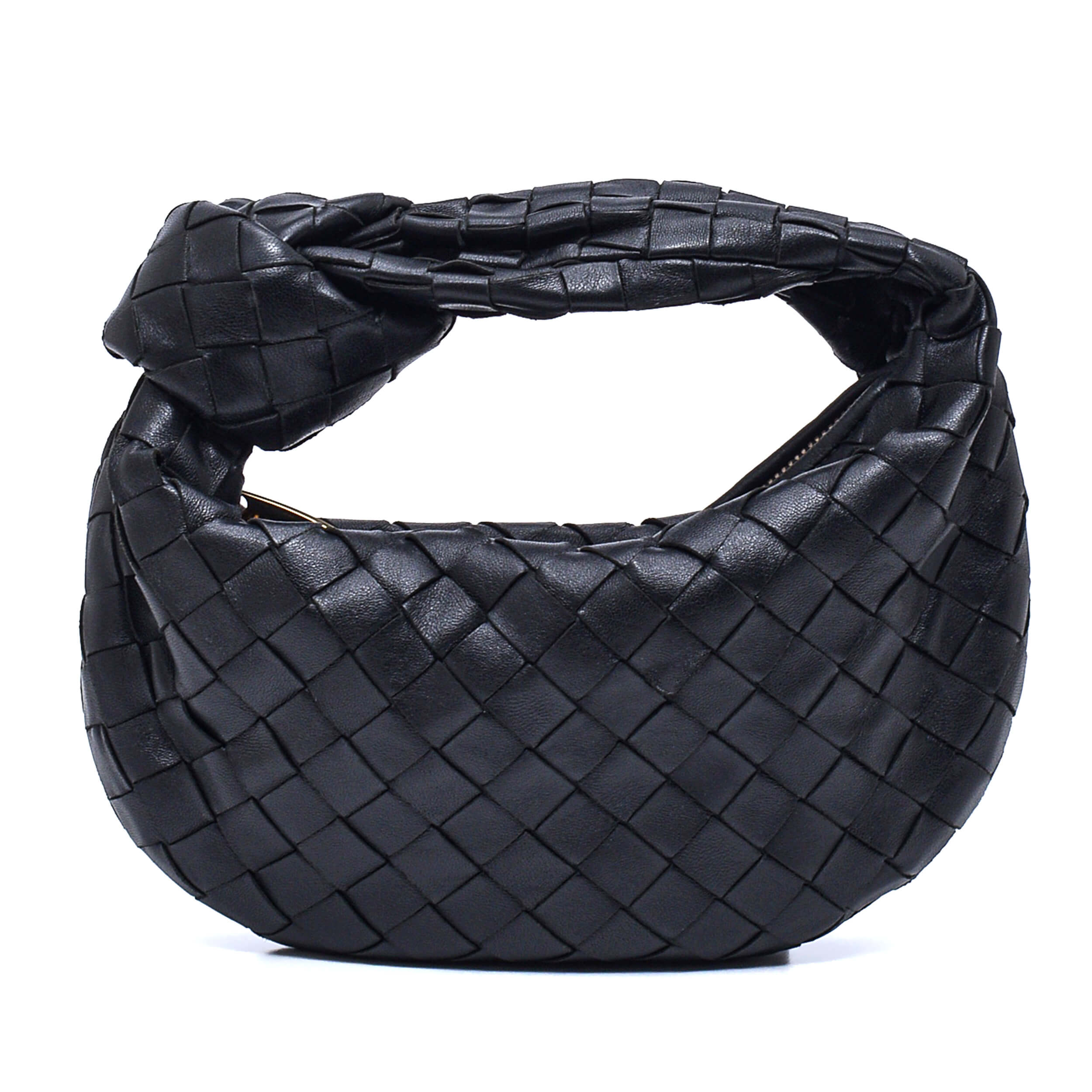 Bottega Veneta-Jodie Mini Knotted Intrecciato Black Leather Top Handle Bag